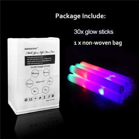 30 Pieces Led Foam Sticks-Flashing Glow Sticks Party Supplies LightUp Baton Wand - Picture 3 of 6